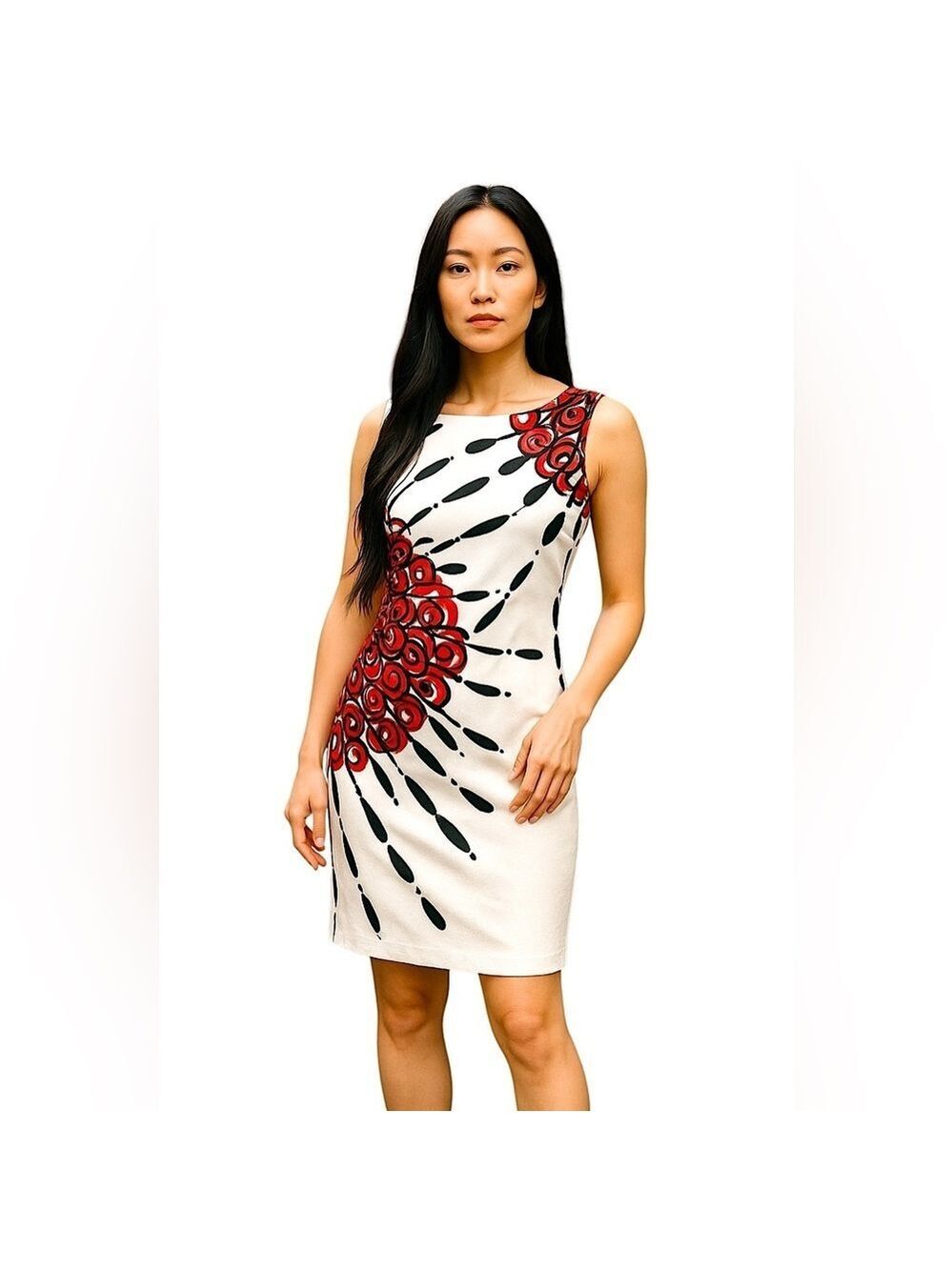 Lilly Pulitzer Midi Dress Sz XS Cream Pink Black Sleeveless Abstract Print Arts
